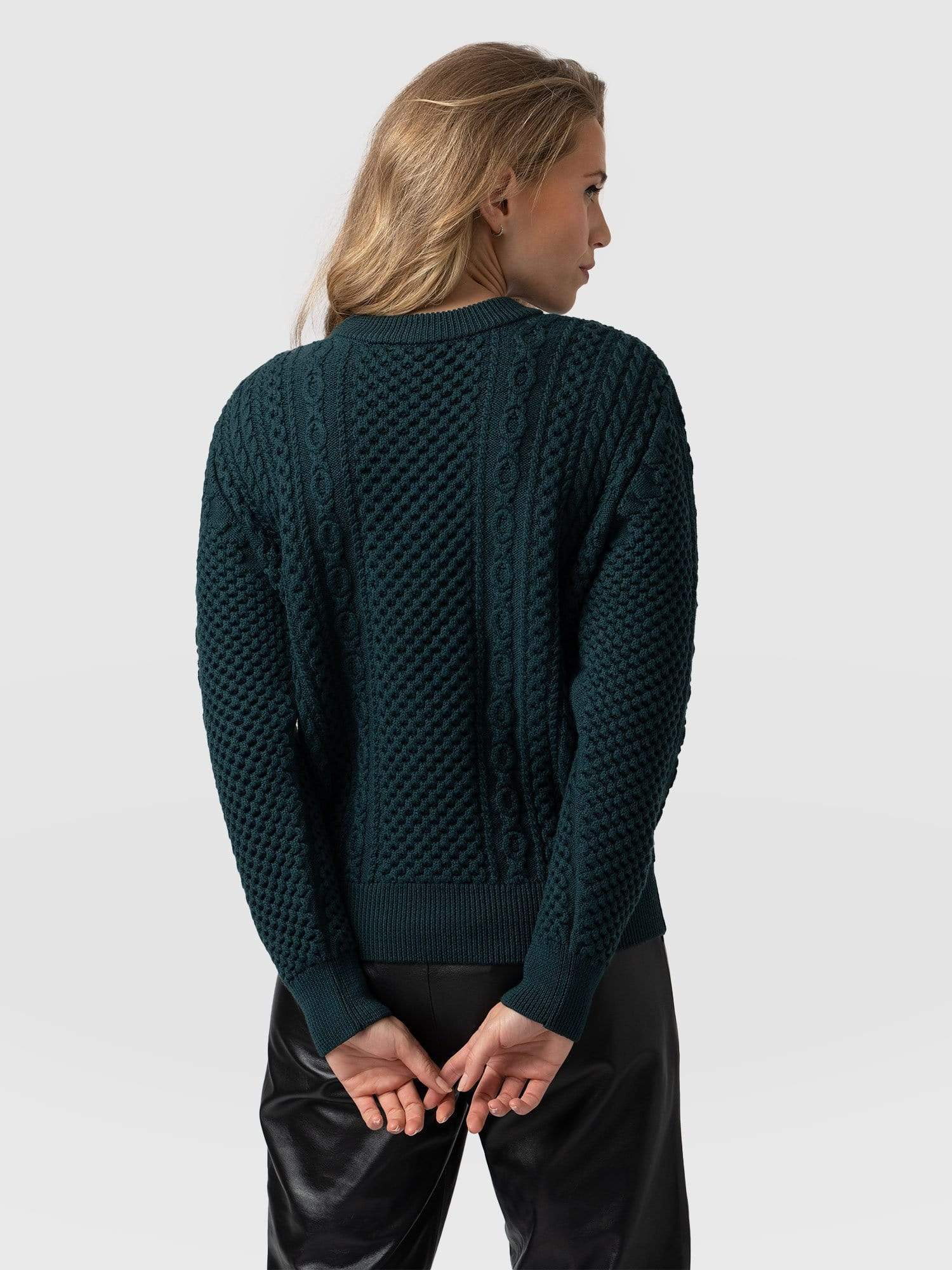 Billie Aran Knit Jumper Teal - Women's Jumpers | Saint + Sofia® UK